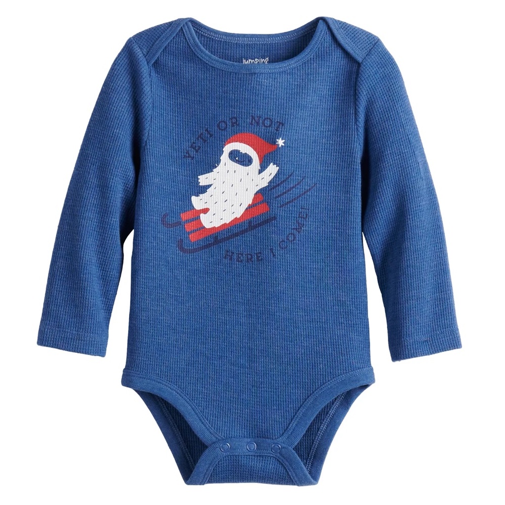 NWOT Jumping Beans Onesie Blue Long Sleeve Waffle Knit Size 3M Winter Yeti